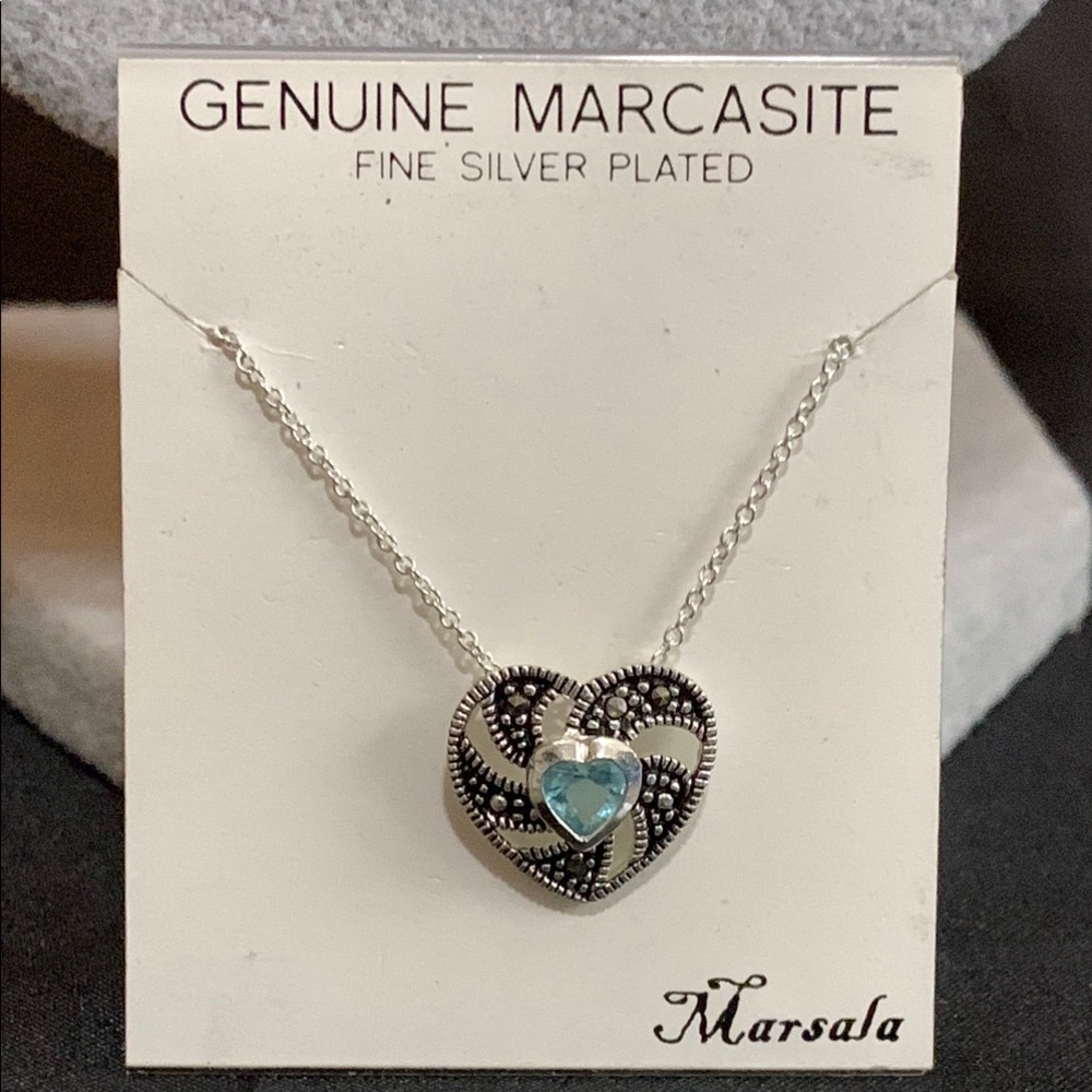 NWT Marsala silver plated marcasite pendant necklace